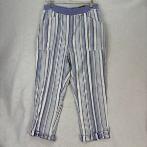NWT Chico's Women Sz 1‎ (8) Blue Stripe Pull On Straight Crop Pants Relaxed Fit